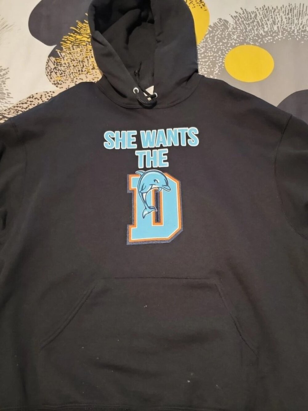 She Wants The D Miami Dolphins Hoodie Black Hoodie Hooded Sweatshirt MINT